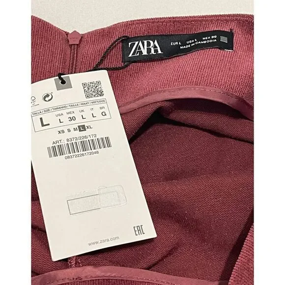 Zara Draped Corduroy Ruched Mini Skirt Dusty Burgundy Red‎ Women’s Size Large - Picture 3 of 9